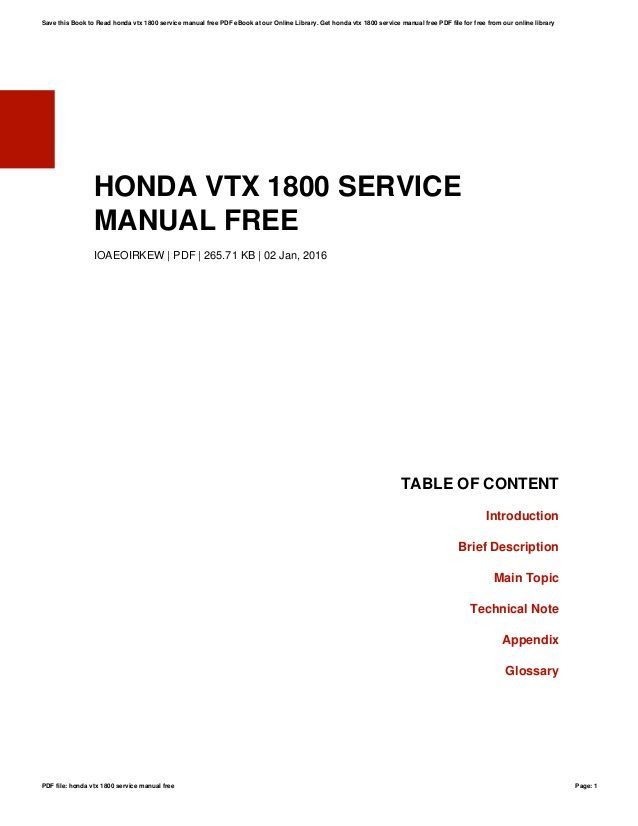 Free Honda Vtx 1800 Manual